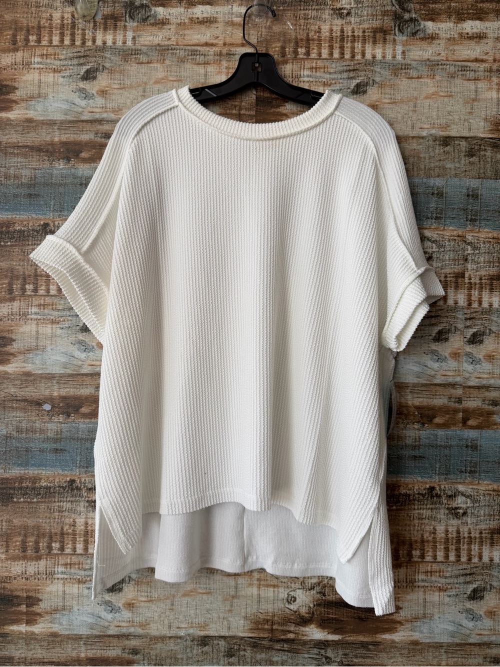 Zenana Women’s White Ribbed Short-Sleeve Knit Top